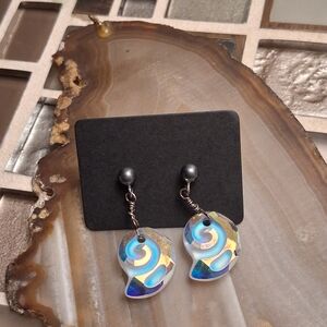 Aurora Swirl Drop Earrings in Blue & Gold